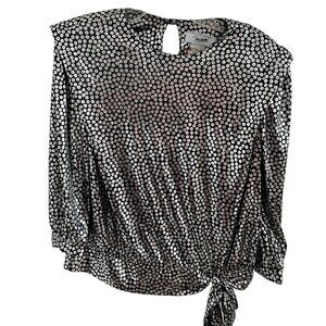 VTG Women's 80s Frejani Silver Metallic Puffy Polyester Blouse Size 10 NWT Disco